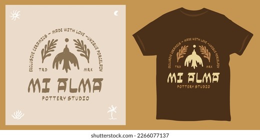 Mi Alma - my soul, flat bird with leaves logo and t shirt design