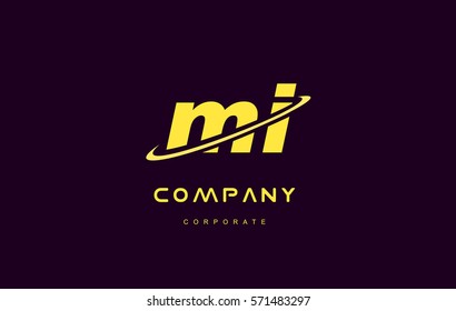 mi alphabet small letter combination purple yellow swoosh modern creative vector logo icon sign design template 