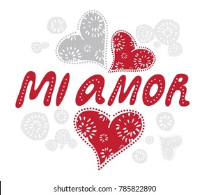 Mi amor - My love in Spanish, romantic decorative lettering