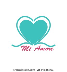 Mi Amore with heart. Graphic design print t-shirts fashion, posters, cards, stickers, mug.