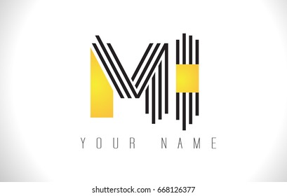 MI Black Lines Letter Logo. Creative Line Letters Design Vector Template.