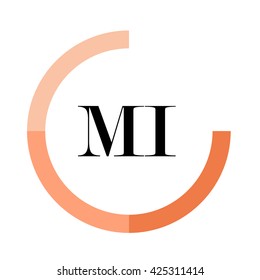 MI business logo icon design template elements. Orange color vectors. Design identity in circle. Alphabet letter