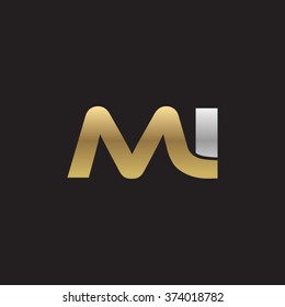 MI company linked letter logo golden silver black background