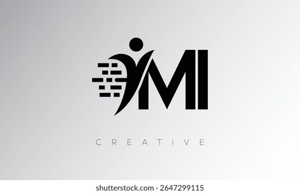 MI Creative Digital Monogram Logo – Futuristic Letter mark Design Featuring Human Shape, Pixel Motion and Minimal Tech Style for Innovative Branding Identity