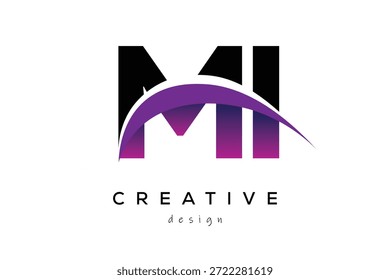 MI Creative And Modern Letter Logo Design with Creative Purple Wave Abstract Latter Logo Concept.