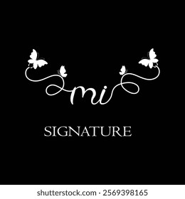 MI Handwritten initial letter, MI simple signature vector logo with butterfly shape variation, beauty, photography letter logo design. M I 