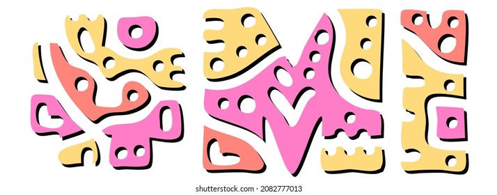 MI Hashtag. Doodle isolate text. Colored curves decorative doodle letters. Hashtag #MI is abbreviation for the US American state Michigan for print, booklet, banner, flyer.