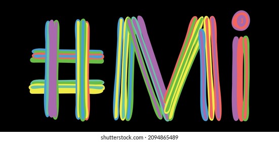 MI Hashtag. Multicolored bright isolate curves doodle letters like from marker, oil paint. #MI is abbreviation for the USA state Michigan for social network, web resources, mobile apps.