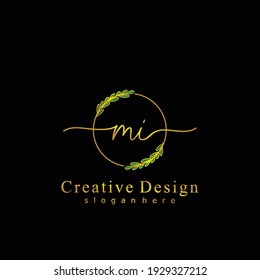 MI Initial calligraphy handwritten logo. Handwritten alphabet in the logo template. Letters and Alphabet for signature, wedding, fashion, floral and botanical logo design 
