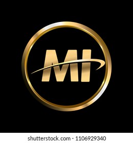 MI initial circle company logo gold black background