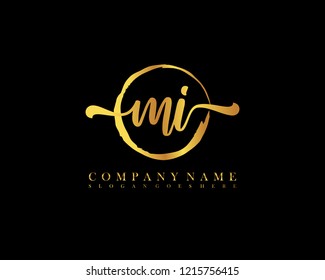 MI initial handwriting logo circle template vector