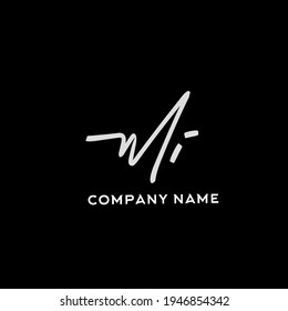 Mi initial isolated black background vector elegant handwriting signature for identity design abc typography sign font logo abstract illustration lettering letter luxury modern beauty monogram sign