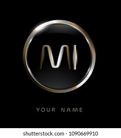 MI initial letters with circle elegant logo golden silver black background