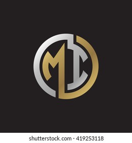 MI initial letters looping linked circle elegant logo golden silver black background