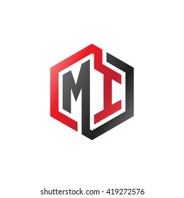 MI initial letters looping linked hexagon logo black red