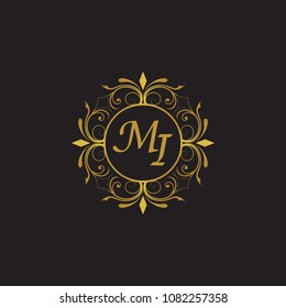 MI Initial logo. Ornament ampersand monogram golden logo black background