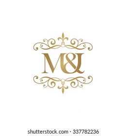 M&I Initial logo. Ornament ampersand monogram golden logo