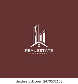 MI initial monogram building and roof logo for real estate