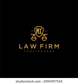 MI initial monogram for lawfirm logo with scales and shield luxury image