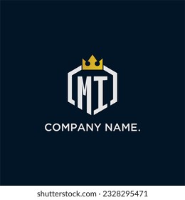 MI initial monogram logo design for hexagon style  crown elegant image