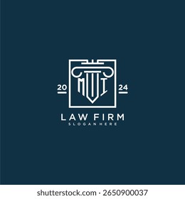 Logotipo do monograma inicial do MI para escritório de advocacia com design de pilares em quadrado criativo