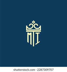 MI initial monogram shield logo design for crown vector image