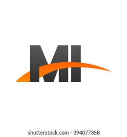 MI initial overlapping swoosh letter logo black orange