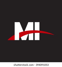 MI initial overlapping swoosh letter logo white red black background