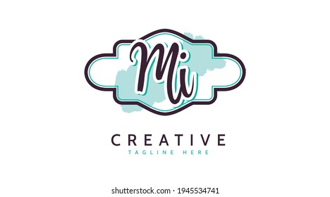 MI Initials, handwriting logo vector