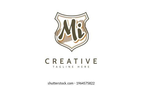 MI Initials, handwriting logo vector