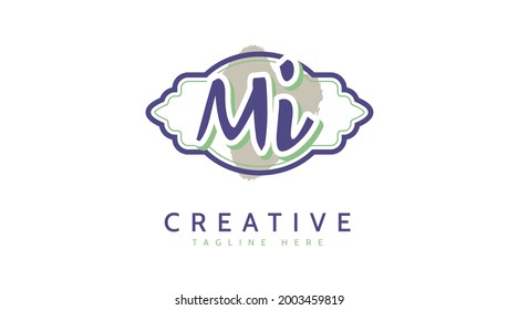 MI Initials, handwriting logo vector