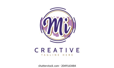 MI Initials, handwriting logo vector