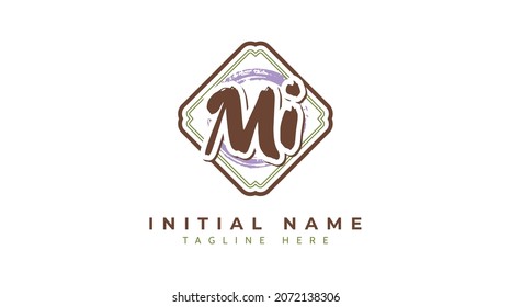 Mi Initials, handwriting logo vector