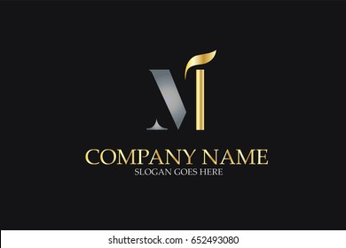 MI Letter Logo Design in Golden and Metal Color