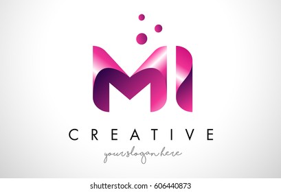 MI Letter Logo Design Template with Purple Colors and Dots
