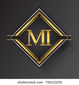 MI Letter logo in a square shape gold and silver colored geometric ornaments. Vector design template elements for your business or company identity.