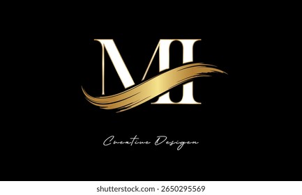 Logotipo do monograma da letra MI - Marca elegante da letra do traço do pincel de ouro para a marca de luxo, moda, design de identidade superior Boutique
