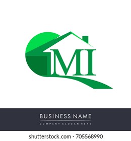 MI letter roof shape logo green, initial logo AB with house icon, business logo and property developer.