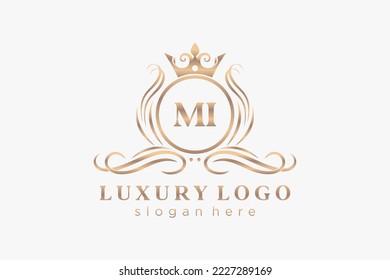 Plantilla de logotipo de lujo real de la carta de MI en arte vectorial para restaurante, Royalty, Boutique, Cafe, Hotel, Heraldic, Jewelry, Fashion y otras ilustraciones vectoriales.