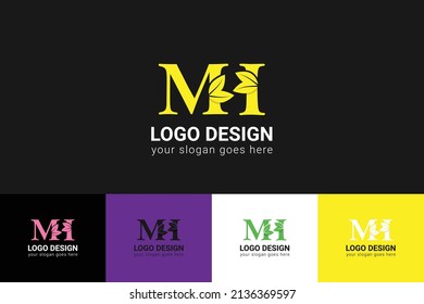 MI letters eco logo with leaf. Vector typeface for nature posters, eco friendly emblem, vegan identity, herbal and botanical cards etc. Ecology MI letters logo with leaf.