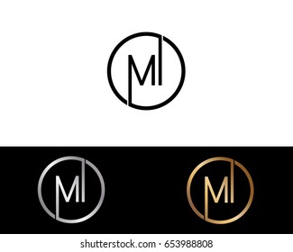 Mi Logo. Letter Design Vector with Red and Black Silver, Gold Colors
