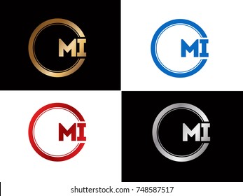 MI Logo. Letter Design Vector with Red and Silver Colors


