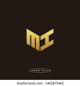 MI Logo Letter Initial Logo Designs Templete with Gold and Black Background