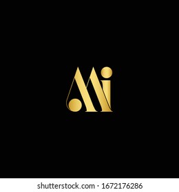 MI Logo Letter Initial Logo Designs Templete with Gold and Black Background
