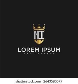 Letra de luxo MI monograma para design de logotipo de coroa e escudo