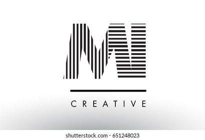 MI M I Black and White Letter Logo Design with Vertical and Horizontal Lines.
