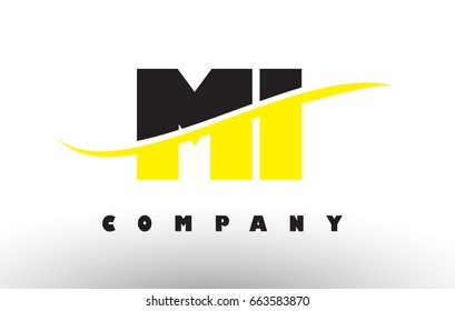 MI M I  Black and Yellow Letter Logo with White Swoosh and Curved Lines.