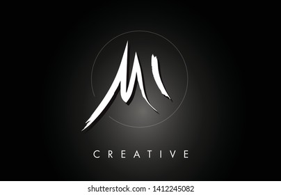 MI M I Brushed Vector Letter Logo Design with Creative Modern Brush Lettering Texture and Hexagonal Shape. Brush Letters Design Logo Vector Illustration.