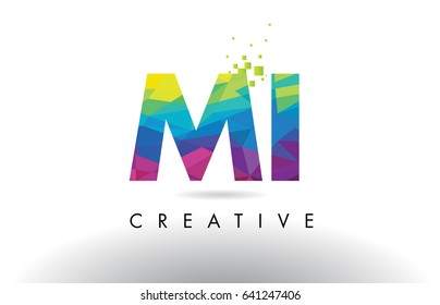 MI M I Colorful Letter Design with Creative Origami Triangles Rainbow Vector.