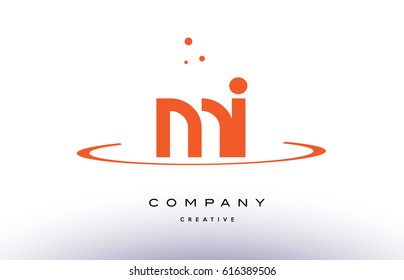 MI M I creative orange swoosh dots alphabet company letter logo design vector icon template